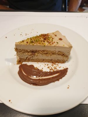 Coffee cream sponge cake at La Colubrina in Milan