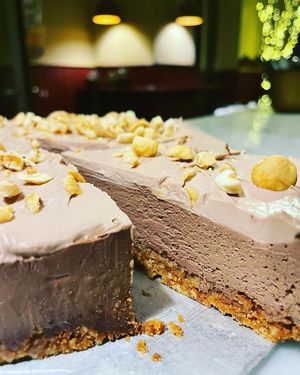Chocolate cheesecake with hazelnut cream at La Colubrina in Milan
