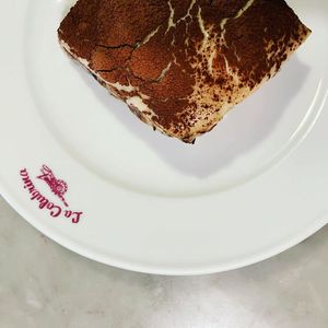 Tiramisu with spelt and whole-grain rice flour cookies, coconut sugar and sunflower oil, coconut cream, cocoa and coffee at La Colubrina in Milan