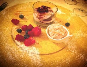 vegan tiramisu cake with a delicious vegan Italian ice cream  at La Colubrina in Milan