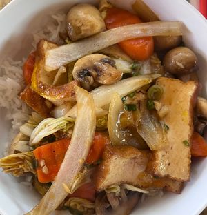 Tofu with vegetables at MoonDog in Louisville