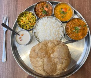 Vegetarian Thali. Lunch in Blackburn for less than £10. Served 11:30-14:30.  at Thira Restaurant in Blackburn
