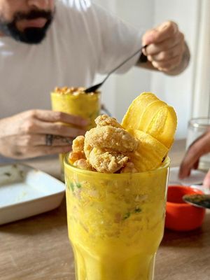 Leche Le Tigre de ají amarillo at Yuyito Cevichería Vegana in Lima