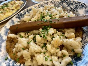 spätzle, sausabe, lentils (all vegan) at Zum Spätzle in Hamburg