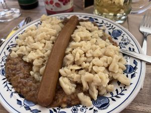 Spätzle and Lentils with Vegan Sausage  at Zum Spätzle in Hamburg