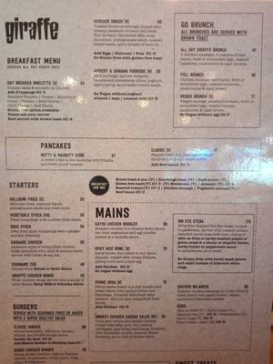Menu at DXB - Giraffe World Kitchen- T3 in Dubai