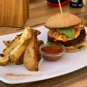 Veggie burger at Wild Beets in Ibiza