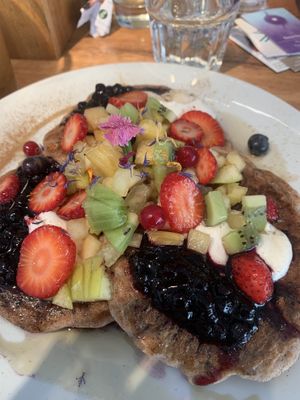Deluxe fruit pancakes- vegan and gluten free at Wild Beets in Ibiza