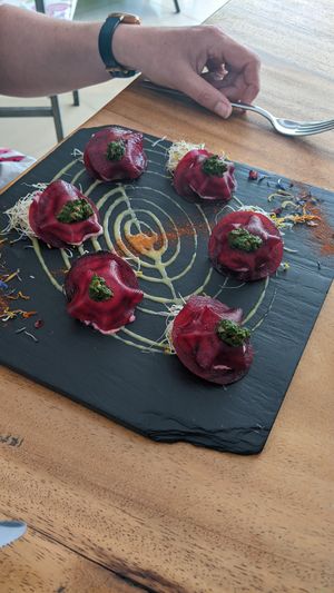 Beetroot ravioli is a must! at Wild Beets in Ibiza