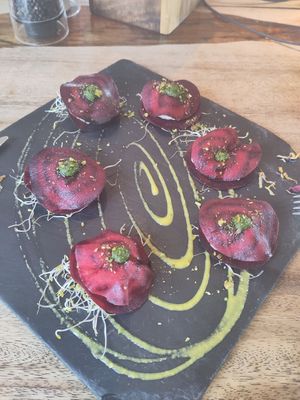 Beet ravioli best for sharing at Wild Beets in Ibiza