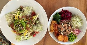Macadamia nut salad (left) and wild bowl (right) at Wild Beets in Ibiza