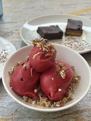 Beetroot homemade ice creamm  at Wild Beets in Ibiza