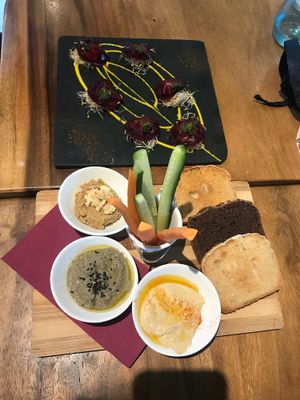 Mezze starter and beetroot carpaccio  at Wild Beets in Ibiza