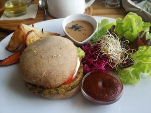 vegan burger at Wild Beets in Ibiza