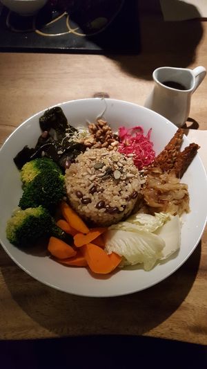 macro bowl with shitake sesame sauce at Wild Beets in Ibiza