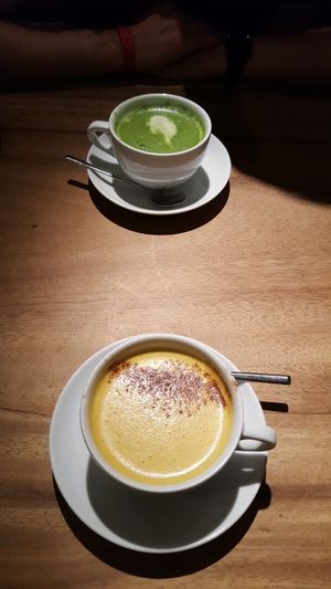 turmeric golden milk drink and matcha tea at Wild Beets in Ibiza