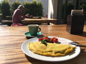Spinach omelette with mushrooms  at Wild Beets in Ibiza
