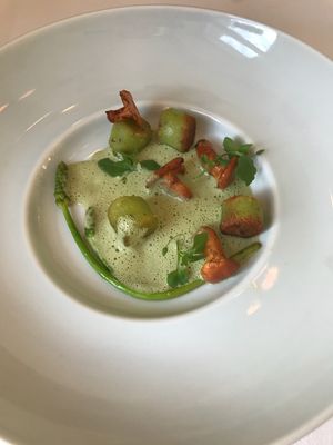 Chive Gnocchi - chanterelle, wild asparagus, vermouth  at Marktkuche in Zurich
