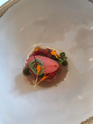 ,Bloody Mary’ - rose tomatoes, lemon vodka, dashi  at Marktkuche in Zurich