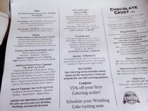 Takeout menu at Chocolate Crust in Washington