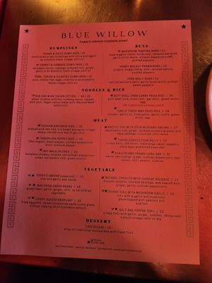 Menu at Blue Willow Seattle  in Seattle