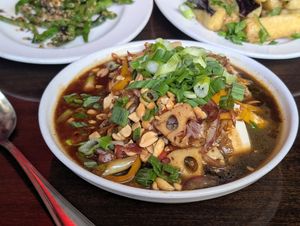 Silken tofu with mushroom garlic at Blue Willow Seattle  in Seattle