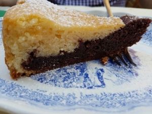 Vegan chocolate and vanilla cake at Bio Sound System in Venice