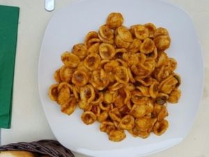 Pasta with olives, tomato and basil at Bio Sound System in Venice