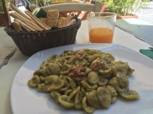 Walnut pesto orecchiette (vegan) at Bio Sound System in Venice