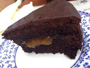 Chocolate cake with ganache and orange marmalade  at Bio Sound System in Venice