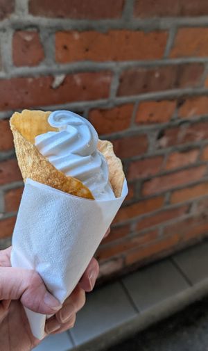 Soft-serve in waffle cone at Pure Lovin' Chocolate in Victoria