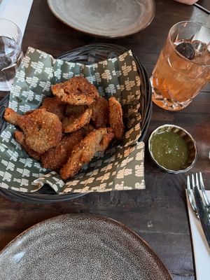 Mushroom wings! The green sauce is yummy  at Mr Watson in Amsterdam