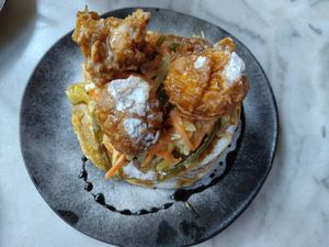 Pancakes with mushroom nuggets at Mr Watson in Amsterdam