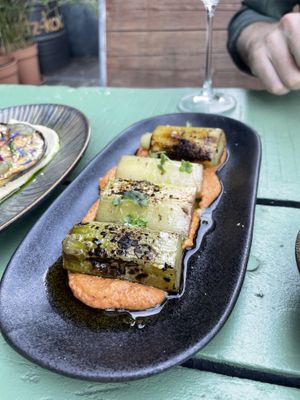 Leeks with romesco saucee  at Mr Watson in Amsterdam