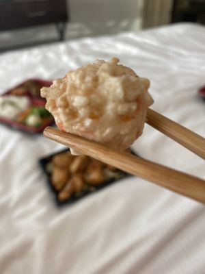 Tasty “prawn” bites at Kuan-Yin Vegetarian in Brisbane