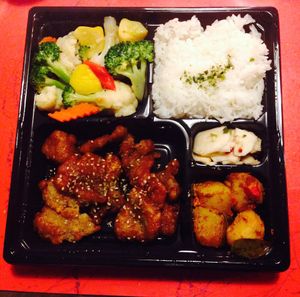 Vegan pork rice  at Kuan-Yin Vegetarian in Brisbane