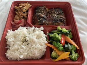 Snow ‘fish’ bento box. So good! #Veganuary at Kuan-Yin Vegetarian in Brisbane