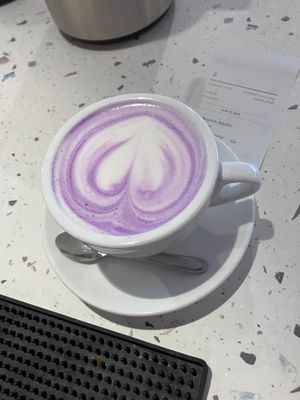 Almond milk ube latte at Little Big cafe Rouen in Rouen
