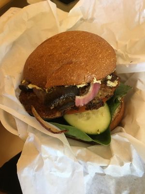 Spicy Chana mushroom burger at Baagan in San Ramon