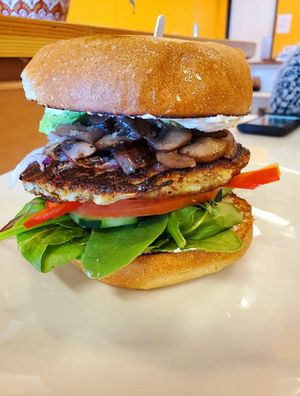 Mushroom chana burger at Baagan in San Ramon