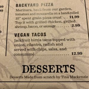 Menu at Outer Banks Brewing Station in Kill Devil Hills