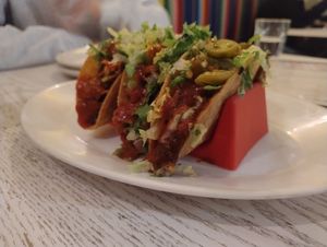 Tacos - one hot, two mild. Very tasty at Amigos Mexican Restaurant in Hobart