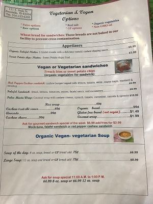 Vegan Menu at The Healthier Place to Eat in Pocatello