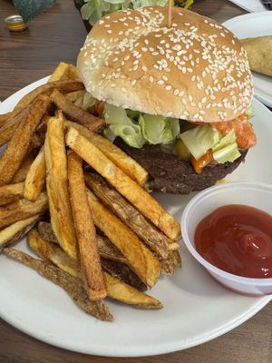 Smoked Gouda burger from the vegan menuu  at The Healthier Place to Eat in Pocatello