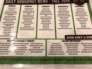 Fall 2018 menu  at Holey Moley Coffee and Doughnuts in Milwaukee