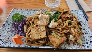 Fried udon noodles with tofu at Mikado Teppanyaki & Izakaya in Gothenburg