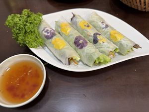 Fresh rice paper rolls  at Ẩm thực chay Nhà Mình -  Our Home Vegetarian Cuisine in Hanoi