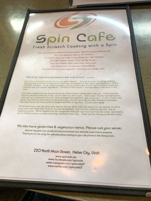 Menu front  at Spin Cafe in Heber City
