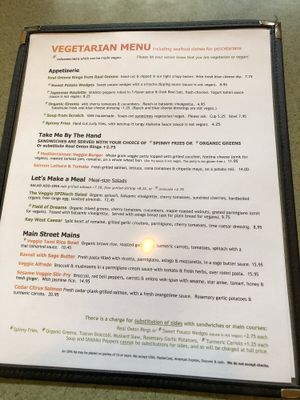 Vegetarian menu at Spin Cafe in Heber City