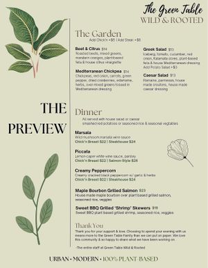 Menu Page 2 at Green Table in Trinity